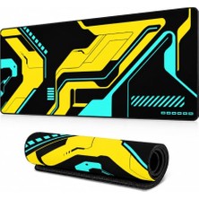 Mey İthalat 90X40 cm Mouse Pad, Cyber Sarı Turkuaz Desenli Büyük Mouse Pad, Kaymaz Kauçuk Tabanlı, Dikişli Kenarlı 3 mm Klavye ve Mouse Altlığı, Gaming Desk Mat