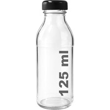 Mey İthalat 125 ml Şeffaf Cam Şişe, Siyah Metal Kapaklı, 125 Cc, 6 Adet
