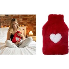 Mey İthalat Peluş Kalpli Kırmızı Sıcak Su Torbası, Termofor 29X17 cm 750 ml