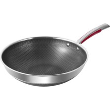 Yapışmaz Wok Kapaklı 32 Cm, Kızarmış Tava Yapışmaz, Pişirmek Için Karbon Çelik Tavalar, W