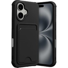 Mey İthalat iPhone 17 Uyumlu Siyah Yumuşak Silikon Kılıf; Kadife Iç Yüzeyli, Kartlıklı ve Kamera-Köşe Korumalı