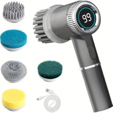 Mey İthalat 2400RPM Hızlı Şarjlı Değiştirilebilir 5 Başlıklı Profesyonel Temizlik Fırçası Mutfak Lavabo Banyo Temizlik Fırçası