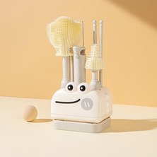 8 Parça Silikon Biberon Temizleme Fırça Seti Kurutma Standlı Emzik Pipet Şişe Beyaz