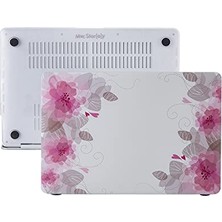 Mey İthalat MacBook Air M1 Kılıfı 13 Inç A2337 A2179 A1932 Uyumlu Sert Kapak Hard Case Uv Baskılı Yaprak Çiçek Desenli Pembe