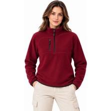 Trend Cojans Polar Dik Yaka Yarım Fermuarlı Fermuarlı Göğüs Cepli Regular Fit Kışlık Sweatshirt - Bordo