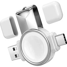 Mey İthalat Apple Watch Için 2in1 Type-C ve USB Arayüzlü Beyaz Manyetik Şarj Aygıtı - AL2730