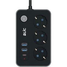 Mey İthalat Akıllı USB Type-C 2500W 10A 2m 3 2 1 Blıc Strip Power Çocuk Korumalı Priz, Soket, Termal Koruma, Kablo
