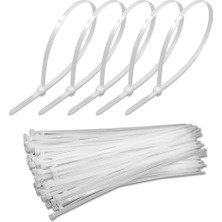 Mey İthalat Cırt Kelepçe Plastik Kablo Zip Bağı Çok Amaçlı Bağlama Paket, 3.6X150 Mm, 100'LÜ, Beyaz Renk