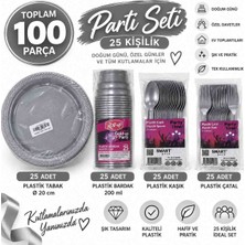 Avcı Parti Dünyası Gümüş Plastik Parti Seti 25 Kişilik | Tabak Bardak Kaşık Çatal Seti