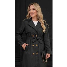Trendol Fashion Life Kadın Kruvaze Düğmeli Kemerli Kuşaklı Trençkot - Astarsız Klasik Kesim Mevsimlik Ceket Pardösü/ Su Itici Özellik