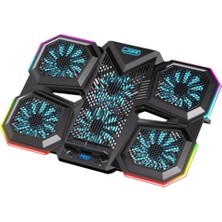 Trendexa 6 Fanlı, 12 Rgb Işık Modlu, Kademeli Standlı LCD Göstergeli Notebook Soğutucu