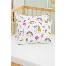 Trendexa %100 Pamuklu Bebek Yastık Kılıfı 35X45 Cm, 2 Adet, Beyaz Unicorn Pembe Desenli