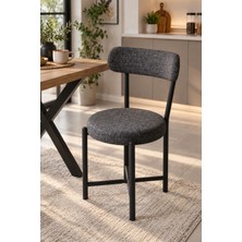 Sulorahome Keten Kumaş Metal Ayaklı Modern Mutfak Sandalyesi Antrasit