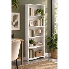 Sulorahome 5 Raflı Modern Dalgalı Tasarım Beyaz Kitaplık ve Raf Ünitesi