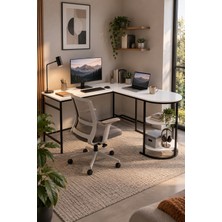 Sulorahome Çalışma Masası L Tipi Köşe Bilgisayar Masası 2 Raflı Ofis Masası Oyuncu Masası Çok Amaçlı Masa 7044 Beyaz