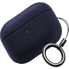 Trendexa Airpods 4. Nesil Uyumlu Leather Skin Lacivert Silikon Kılıf, Parmak Izi Tutmayan