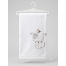 Trendexa %100 Pamuklu Nakışlı Hipoalerjenik Bebek Çocuk Banyo Havlusu, Yumuşak Doku, Beyaz, 85X115 Cm, Sevimli Köpek