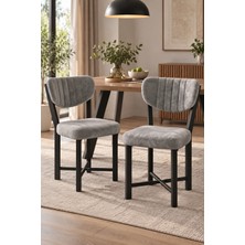 Sulorahome 2 Adet Gri Kumaş Döşemeli Metal Ayaklı Modern Sandalye Seti