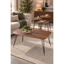 Sulorahome Ceviz Desenli 4'lü Sehpa Seti Metal Ayaklı