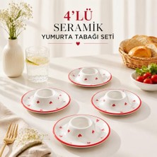 Trendexa Kalpli 4'lü El Yapımı Seramik Yumurtalık Seti, Tabaklı Kahvaltı Sunumu