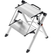 Trendexa MK80 Comfortline Alüminyum Katlanır Merdiven, 150 Kg'a Kadar, 2 Büyük Basamak, Taşıma Saplı, Soft-Grip Tabanlı, Paslanmaz