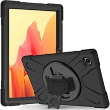 Trendexa Galaxy Tab A7 10.4 T500 2020 Uyumlu Siyah Omuz Askılı, El Kayışlı 360° Döner Stand Tablet Kılıfı