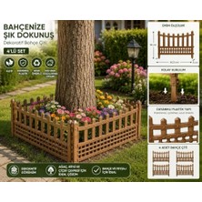 Trendexa 4’lü Set Dekoratif Plastik Bahçe Çiti 60,5 x 55 cm Çiçeklik Sınırlandırma Çiti Bahçe Kenar Çiti Kahverengi