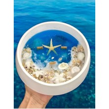 Trendexa Taş Kasede Okyanus Deniz Kabukları Fosforlu Jel Mum, 18X6 cm