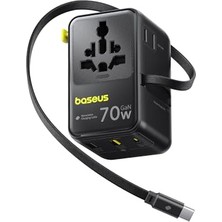 Trendexa Enercore Evrensel Priz Adaptörü 70W Geri Çekilebilir Kablolu, 2 Ac Prizi + 2usb-A + 1usb-C Uluslararası Seyahat Şarj Cihazı, Abd, Ingiltere, Çin, Japonya, Tayland Uyumlu