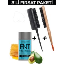 Trendexa Hair Wax Stick For Men+ Profesyonel Topuz Fırçası 3033 + Topuz Krepe Şiş Tarak 3043 3'lü Set