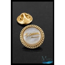 Trendexa Beyaz Mineli Atatürk Imzalı Yaka Rozeti, Gold Metal, Kararmaz, Unisex