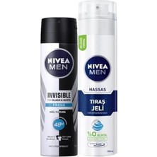 Trendexa Erkek Sprey Deodorant Black&white Invisible Fresh 48 Saat Anti-Perspirant Koruma 150 ml ve Hassas Tıraş Jeli 200 ml