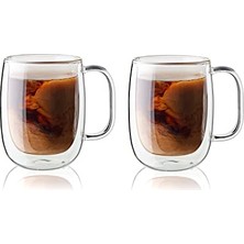 Trendexa Sorrento Çift Camlı Kulplu 2'li Kahve Bardağı Seti, 355 Ml, Cam, Şeffaf Cam