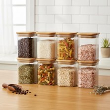 Trendexa Kavanoz; 6'lı Set 275 ml Bambu Kapaklı Kare Cam, Vakumlu Mini Boy Çekmece Içi Baharatlık ve Şeffaf Saklama Kabı Organizatörü (6x8 Cm)