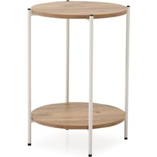 Trendexa Beyaz-Atlantik Çam Iki Katlı Yuvarlak Sehpa, Q42X60 cm