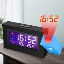 Trendexa Siyah Projeksiyonlu Alarm Saati, Duvara Yansıtma, Derece, Nem ve Tarih Göstergesi