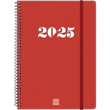 Trendexa 2025 Spiral Ciltli Haftalık Takvim, Yatay Görünüm, Ocak 2025 - Aralık 2025,12 Ay, Kırmızı, Katalanca