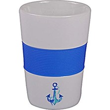 Trendexa Çapa Seramik Mug Silikon Bantlı Beyaz-Mavi