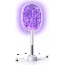 Trendexa Zirve Trend Standlı Elektrikli Sinek Öldürücü Raket – Mor Işıklı Şarj Edilebilir Sinek Kovucu, USB Şarjlı Taşınabilir Sivrisinek Öldürücü Tenis Raketi, Sinek Öldüren Sopa 27 x 22 Cm, Beyaz LTD618