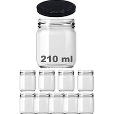 Trendexa 210 ml Şeffaf Cam Kavanoz, Siyah Metal Kapaklı, 9 Adet
