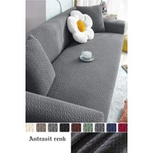 Trendexa Tuğla Desen 3 Kişilik Lastikli Kanepe Örtüsü | Lastikli Koltuk Örtüsü | Koltuk Kılıfı Antrasit 180 x 230
