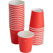 Trendexa 25 Adet Kırmızı Tek Kullanımlık Çift Duvarlı Karton Kağıt Bardak, 8 Oz, 250 ml