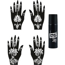 Trendexa Lotus Desenler El Üstü Geçici Dövme Seti Dark Siyah Sprey ve 4 Adet El Kalıbı