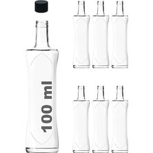 Trendexa Şişe, 100 ml Şeffaf Piramit Sosluk 100 cc Kapaklı Kavisli Cam 6 Adet (Siyah (Plastik))