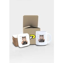 Trendexa Suçlu Kedi Tasarımlı Baskılı Kupa Bardak Seti, Eğlenceli Özel Hediye Mug