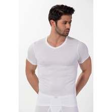 Siyah İnci Pamuklu Ribana V Yaka Kısa Kollu T-Shirt
