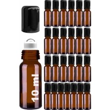 Trendexa Şişe; 10 ml Çelik Roll On Şişesi 10 cc Sızdırmaz Siyah Kapaklı Cam 25 Adet (Amber, 10)