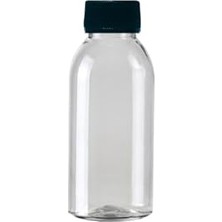 Trendexa 100 Adet 100 ml Plastik Şeffaf Oval Boyunlu Boş Düz Siyah Kapaklı Pet Şişe