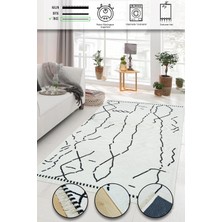 Iskandinav Kaymaz Taban Saçaklı Dokuma Örgü Yıkanabilir Salon Oturma Odası Yolluk Kilim Cream 80 x 150