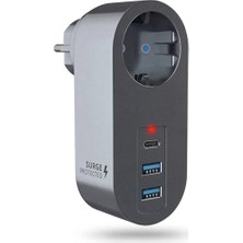 Trendexa Akım Korumalı Priz 2 USB 1 Type-C Girişli Duvar Tipi Priz Çoklayıcı, Çocuk Korumalı USB Şarjlı Priz Adaptörü, Telefon Tablet Şarjı Için Çoklu Duvar Prizi